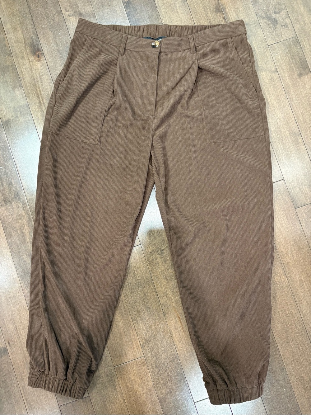 Halara Brown Ribbed Corduroy Pleated Casual Jogger Pants, Size XL